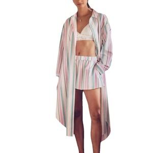 Anthropologie LyreBird Striped Shirt Dress Button Down Long Sleeve Womens L NWT